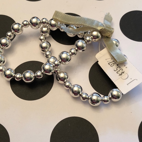 Authentic J. Crew Silver Beaded Elastic  Bracelet Set of 2.  New with tag. - Picture 7 of 10